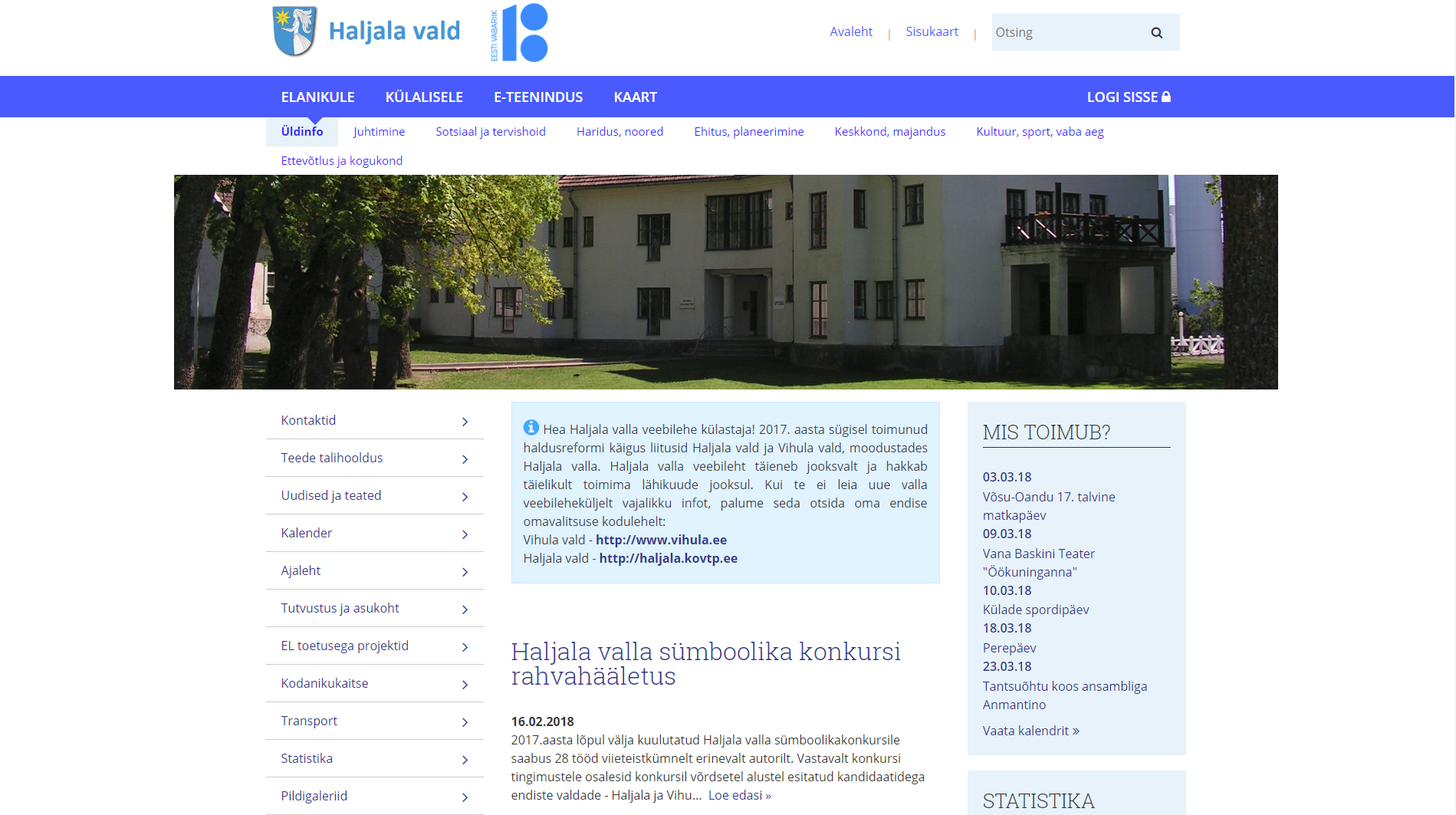 Haljala valla veebilehe kuvatõmmis