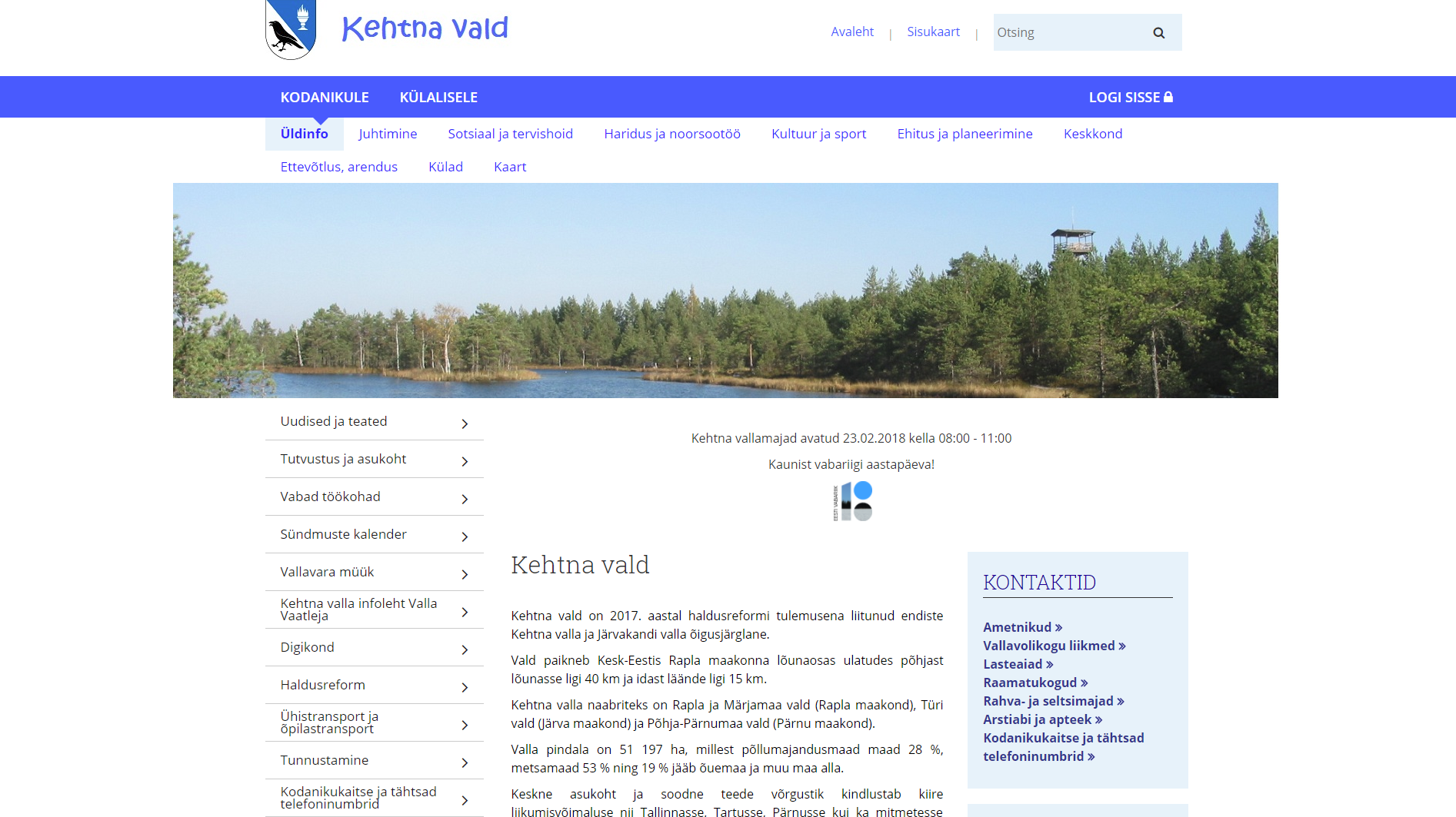Kehtna valla veebilehe kuvatõmmis