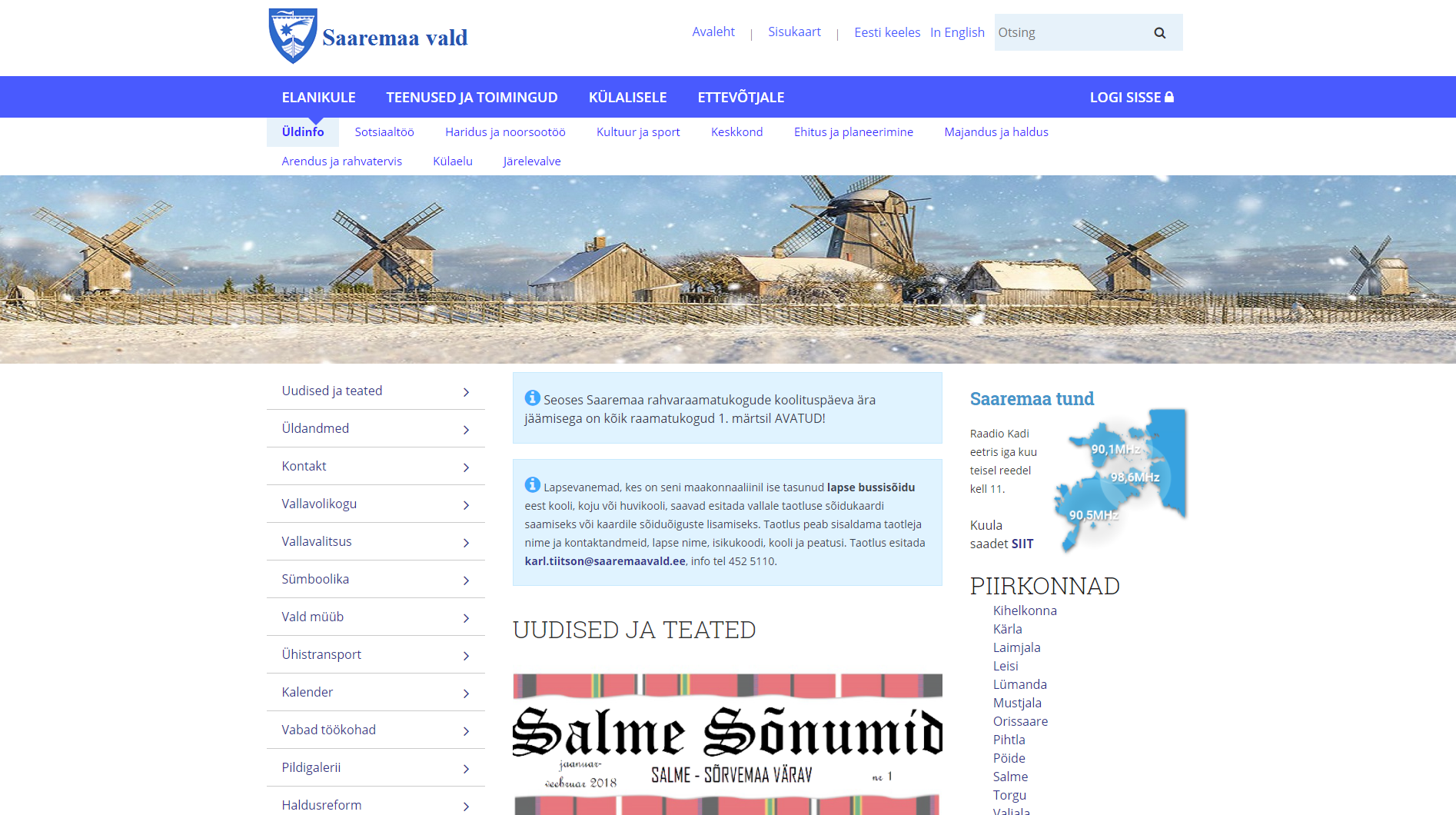 Saaremaa valla veebilehe kuvatõmmis