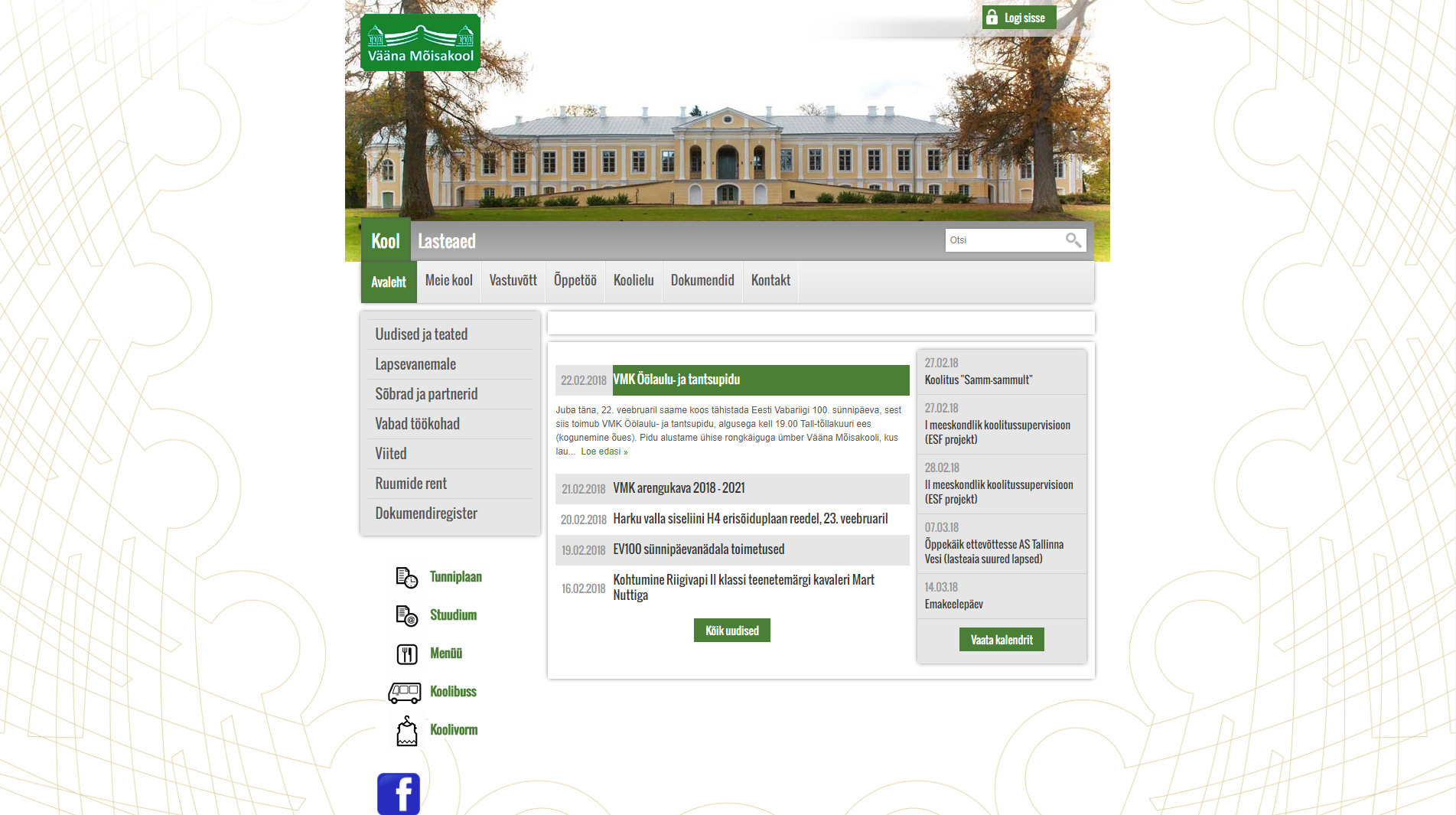 Vääna Mõisakooli veebilehe kuvatõmmis