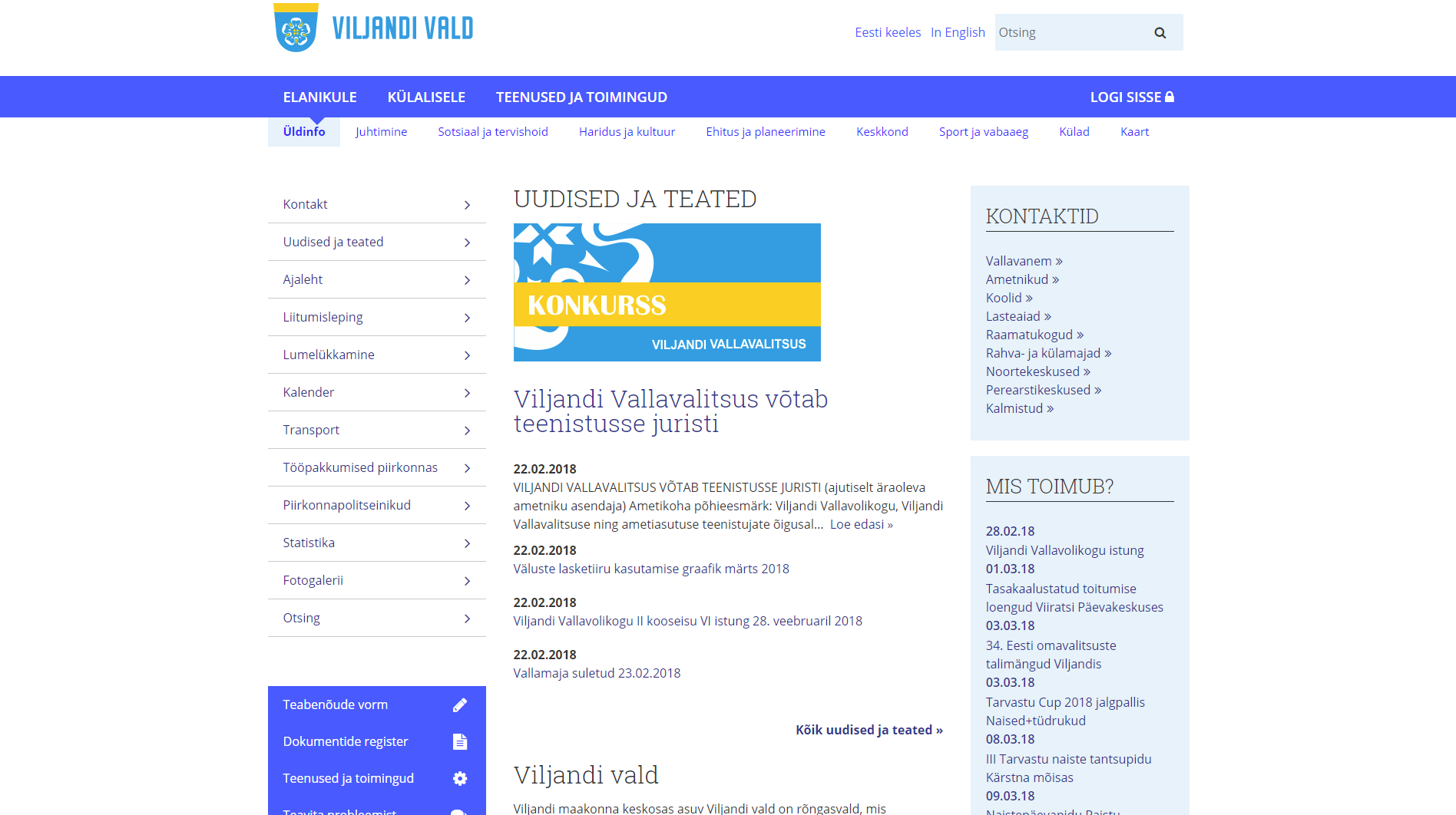 Viljandi valla veebilehe kuvatõmmis